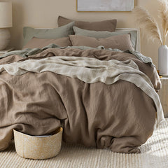 Premium Breathable Washed Linen Solid Fitted Bed Sheet - Pine Bark, Twin