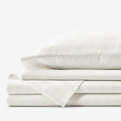Dobby Stripe Classic Smooth Wrinkle-Free Sateen Bed Sheet Set - Cream, Twin