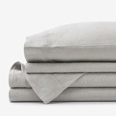 Premium Breathable Washed Linen Solid Bed Sheet Set - Light Gray, King