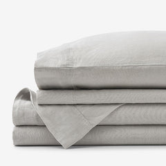 Premium Breathable Washed Linen Solid Bed Sheet Set - Light Gray, Twin