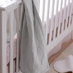Ditsy Gingham Classic Cool Organic Cotton Percale Quilted Reversible Sherpa Stroller Blanket - Blue