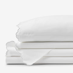 Embroidered Scallop Classic Smooth Sateen Solid Bed Sheet Set - Light Gray, Full