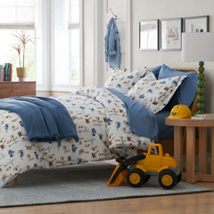 City Builders Classic Cool Organic Cotton Percale Duvet Cover Set - White Multi, Full
