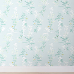 Aqua Leaf Silhouette Traditional Wallpaper - Teal Blue, Swatch