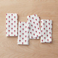Flower Napkins, Set of 4 - Red