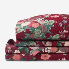 Dahlia Classic Cool Cotton Percale Bed Sheet Set - Dark Red, Queen