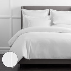 Dorset Stripe Luxe Smooth Egyptian Cotton Sateen Duvet Cover - White, Oversized Queen