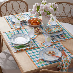 Floral Plaid Reversible Placemats, Set of 4 - Green