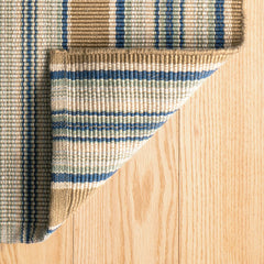 Blue Heron Stripe Handwoven Cotton Rug - Blue, 4' x 6'