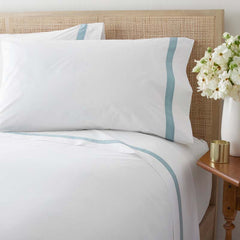 Contrast Border Premium Cool Supima® Cotton Percale Bed Sheet Set - Slate Blue, Twin