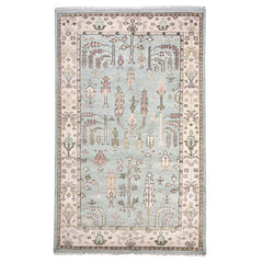 Athens Hand Knotted Wool Rug - Blue, 5' x 8'