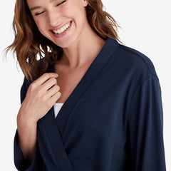 Pima Cotton Kimono Robe - Navy, S