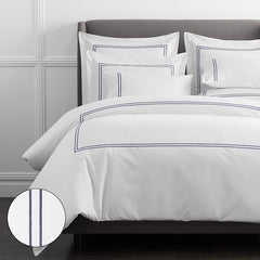 Dorset Stripe Luxe Smooth Egyptian Cotton Sateen Duvet Cover - Blue, Oversized Queen