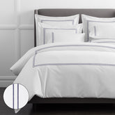 Dorset Stripe Luxe Smooth Egyptian Cotton Sateen Duvet Cover - Blue, Full/Queen