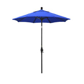 Round Outdoor Patio Umbrella, Fiberglass with Twist Tilt - Black Finish, Pacific Blue, 7.5'
