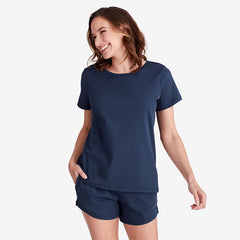 Pima Cotton Women's Shorts Set - Navy, XS