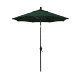 Round Outdoor Patio Umbrella, Fiberglass with Twist Tilt - Black Finish, Forest Green, 7.5'