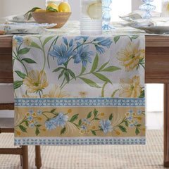 Garden Floral Cotton Table Runner - Gardenia Mist, 16 in. x 90 in.