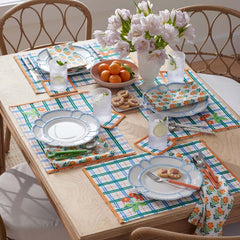 Floral Plaid Napkins, Set of 4 - Green