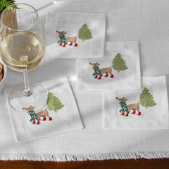 Embroidered Novelty Cocktail Napkins, Set of 4 - Deer