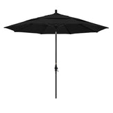 Round Outdoor Patio Umbrella, Fiberglass with Twist Tilt - Black Finish, Black, 11'