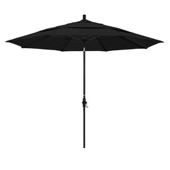 Round Outdoor Patio Umbrella, Fiberglass with Twist Tilt - Black Finish, Black, 11'