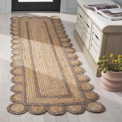 Scallop Border Handwoven Jute Rug - Gray, 2' 3" x 8' Runner