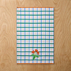 Floral Plaid Kitchen Towel Sets - Green, Set of 2