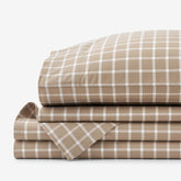 Classic Stripes and Plaids Cool Yarn-Dyed Cotton Percale Bed Sheet Set - Windowpane Taupe, Twin