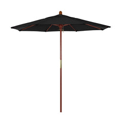 Round Outdoor Patio Umbrella, Wood with Manual Lift - Black, 7.5'