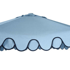 9' Round Double Scallop Outdoor Patio Umbrella, Aluminum with Auto Tilt and Crank Lift - Light Blue