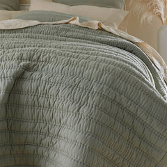 Premium Breathable Washed Linen Solid Quilted Sham - Moss, Euro