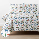 Forest Friends Classic Cool Organic Cotton Percale Duvet Cover Set - White Multi, Twin/Twin XL