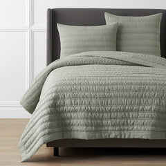 Premium Breathable Washed Linen Solid Quilt - Moss, Twin/Twin XL