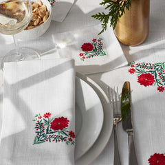 Embroidered Novelty Napkins, Set of 4 - Poinsettia