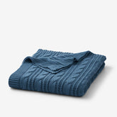 Classic Chunky Cable Knit Throw - Denim Blue