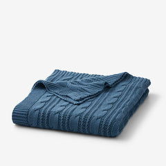 Classic Chunky Cable Knit Throw - Denim Blue