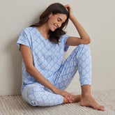 Printed Pima Cotton Women's Jogger Pants Pajama Set - Lisbon Blue, XXL