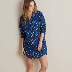 Printed Poplin Women's Nightshirt - Navy Hearts, L