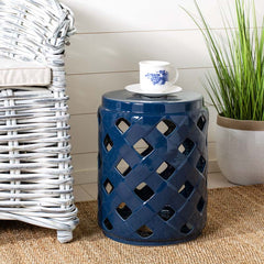 Ceramic Trellis Side Table - Navy