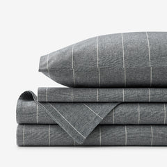 Bromley Premium Ultra-Cozy Flannel Bed Sheet Set - Smoke Stripes, King