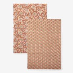 Mix & Match Printed Cotton Tea Towels, Set of 2 - Red Clay And Rust