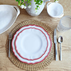 Maison Melamine Dinner Plates, Set of 4 - White/Red