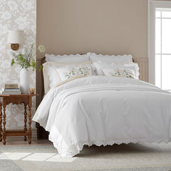Embroidered Scallop Classic Smooth Sateen Solid Sham - Ivory, Euro