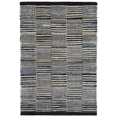 Denim Rag Handwoven Gridwork Cotton Rug - Blue, 3' x 5'