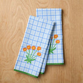 Floral Plaid Kitchen Towel Sets - Blue, Set of 2
