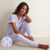Printed Peruvian Cotton Women's Jogger Pants Pajama Set - Petite Floral, XXL