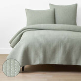 Fara Textured Kantha Quilt - Green, King/Cal. King