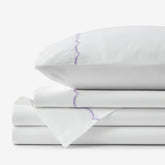 Embroidered Scallop Classic Cool Cotton Percale Bed Sheet Set - Lavender, Queen