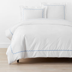 Embroidered Scallop Classic Cool Cotton Percale Duvet Cover - Blue, Twin/Twin XL